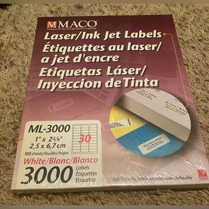 Laser/Ink Jet Labels. 100 sheets. 3000 labels. Self-Adhesive.